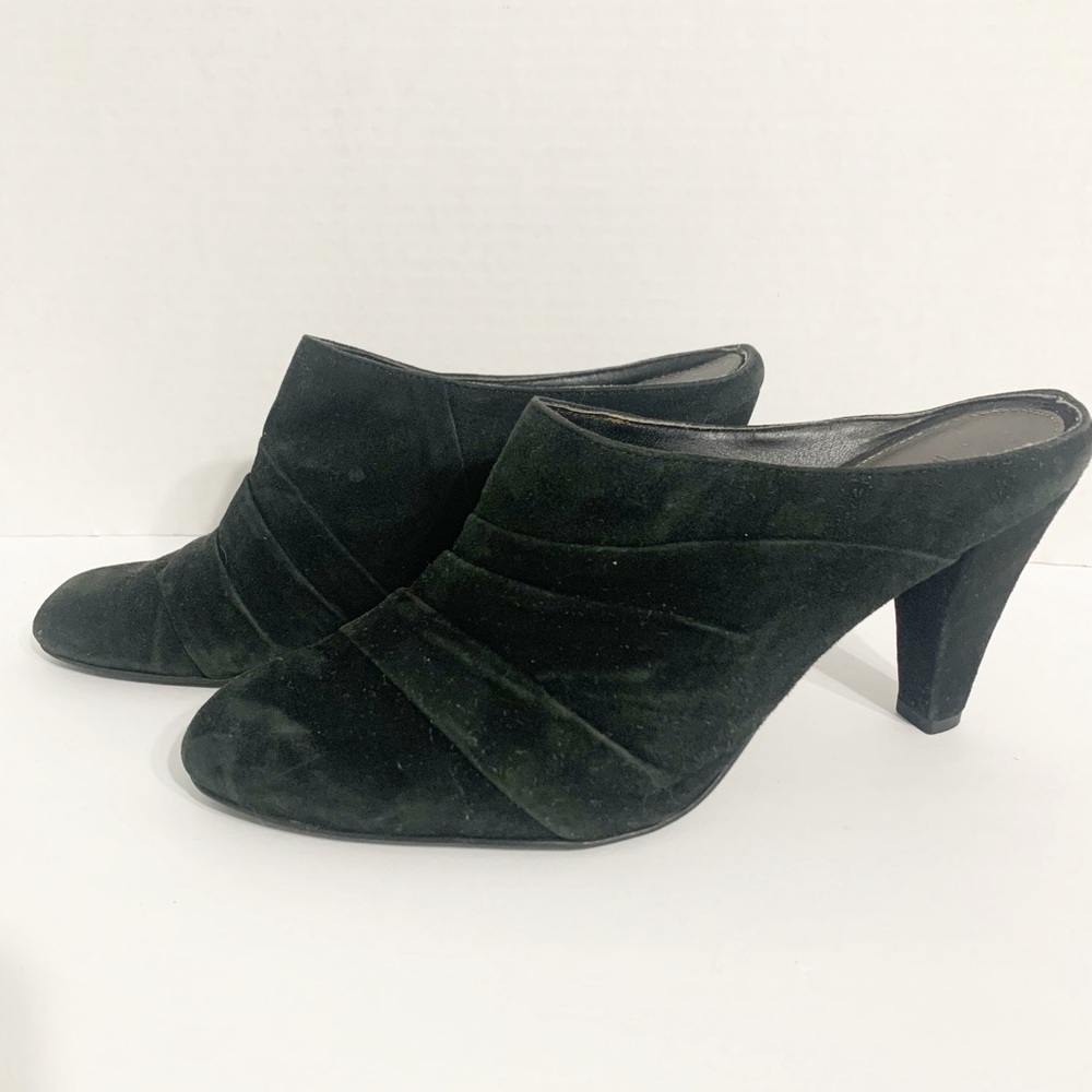 Liz Claiborne Cranberry Black 🖤 Suede Leather High Heel Clogs Mules Slip On